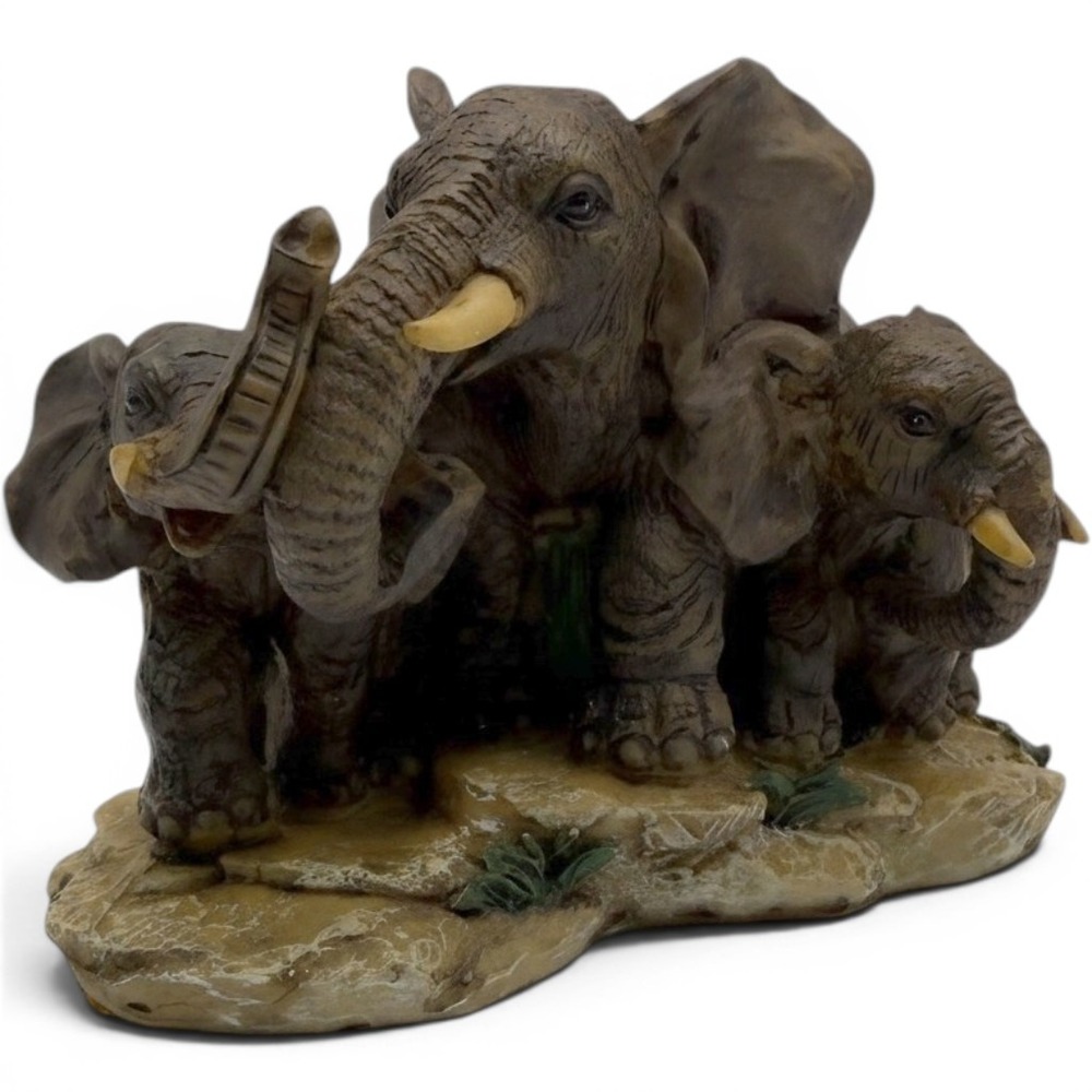 K's Collection Elephant Family Figurine Trunk Up Good Luck Statue Decor Vintage